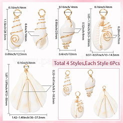 24 Stück 4 Stile gemischte natürliche Muschelanhänger&nbsp;FIND-SC0015-67