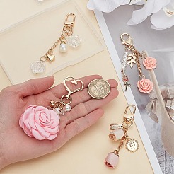 4 Stück 4 Stile Satin & Harz Rose Anhänger Dekorationen&nbsp;KEYC-AR0001-33