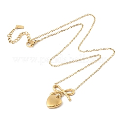 Collar de cadena tipo cable con colgante de lazo y corazón de acero inoxidable 304 con revestimiento de iones (IP) para mujer&nbsp;NJEW-F328-10G