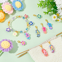 Maschenmarkierer mit Plumeria-Blumen- und Flip-Flops-Anhänger im Sommerthema&nbsp;HJEW-AB00407
