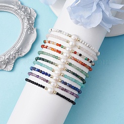 10 Stück 10 Stile facettierte runde natürliche und synthetische gemischte Edelsteinperlen Stretch-Armband-Set&nbsp;BJEW-JB10168