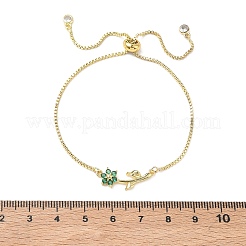 Braccialetti scorrevoli regolabili in ottone con micro pavé di zirconi cubici trasparenti e catena a maglie quadrate&nbsp;BJEW-C156-09G-01