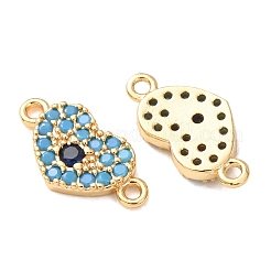 Breloques de connexion en forme de cœur serties de micro-pavés en laiton bleu ciel profond et en zircon cubique bleu&nbsp;CU-K002-02G