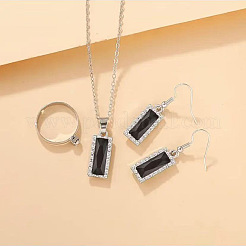 Rechteckige Ohrringe und Halsketten mit Anhänger und Ringe aus Legierung mit Strassen für Damen&nbsp;FS-WGBD4AC-02