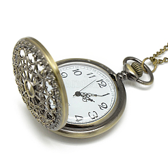 Legierung flache runde Halskette Taschenuhr&nbsp;WACH-N012-04
