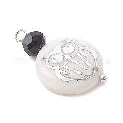 4 Stück 4 Stile natürliche Muschel & schwarzes Glas flache runde Anhänger&nbsp;PALLOY-JF04290