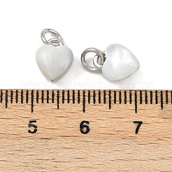Messing Pavé Naturweiß Muschel Herz Charms mit Biegeringen&nbsp;KK-F908-07P