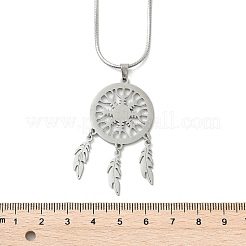 Bohemian 201 Edelstahl Schneeflocke gewebtes Netz/Netz mit Feder Anhänger Halsketten&nbsp;NJEW-P327-07P-A