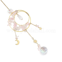 Atrapasueños de cuarzo rosa natural y latón con dije de sol&nbsp;HJEW-JM05009-03