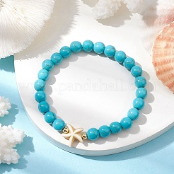 Bracelets élastiques ronds en perles de turquoise synthétique&nbsp;BJEW-JB10276-02