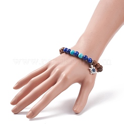 Bracelet extensible en perles rondes en bois de wengé naturel & lapis-lazuli & turquoise synthétique&nbsp;BJEW-JB08206