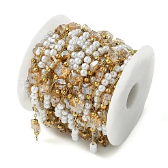 Cadenas de eslabones de vidrio con forma de mariposa y perlas de plástico ABS y acero inoxidable 304 con revestimiento iónico (IP) de 10 m&nbsp;CHS-G035-04G-04