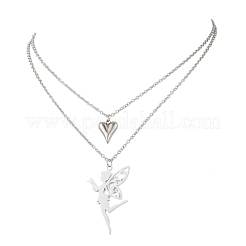 Halskette mit Anhänger aus Edelstahl (Fee und Herz)&nbsp;NJEW-JN05810-02