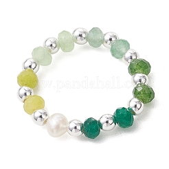 Gefärbte natürliche malaysische Jade & natürliche Süßwasserperle & synthetische Hämatit-Fingerringe&nbsp;RJEW-JR01021