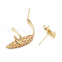 Orecchini asimmetrici fiore e foglia di zirconi&nbsp;EJEW-E263-04G