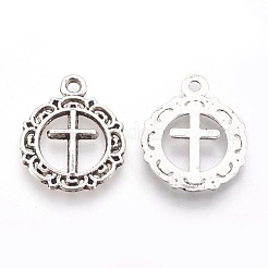 Tibetano rotonda e piatta stile con pendenti della lega croce&nbsp;X-TIBEP-Q054-07AS-RS