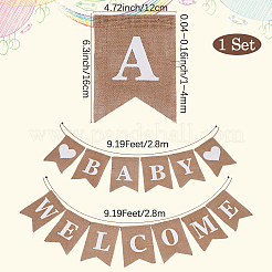 1 Set mit dem Wort „Baby Welcome“ aus Leinen zum Aufhängen&nbsp;AJEW-SP0001-52
