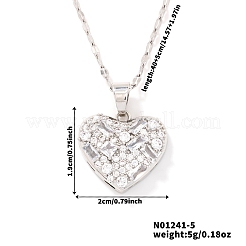 Elegante Halsketten mit Herzanhänger aus Messing mit klarem Zirkonia für Damen&nbsp;UX5572-1