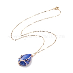 Larme de pierres précieuses naturelles avec des colliers pendentif arbre&nbsp;NJEW-JN03869