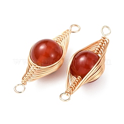 Dijes de conectores de eslabones redondos de cornalina natural con alambre de espiga de cobre envuelto&nbsp;KK-Z152-05G-03B