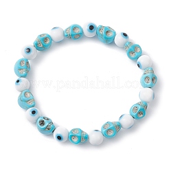 Bracelets extensibles ronds en perles synthétiques teintées en turquoise pour Halloween&nbsp;BJEW-JB12268-02