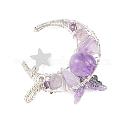 Pendentifs ronds en améthyste naturelle sertis de fil métallique&nbsp;PALLOY-TA00437-02