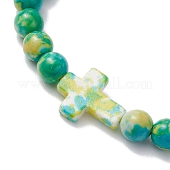 Pulseras trenzadas ajustables de cuentas sintéticas de jade blanco océano y turquesa.&nbsp;BJEW-JB11297-03