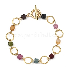 Bracelets à maillons ouverts en tourmaline naturelle et laiton pour femmes&nbsp;BJEW-JB14116-02