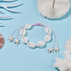 Bracciale con perline intrecciate in conchiglia acrilica con stelle marine turchesi sintetiche (tinte).&nbsp;BJEW-JB08058-02