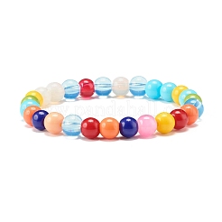 Bonbonfarbene runde Glasperlen-Stretcharmbänder für Kinder und Eltern&nbsp;BJEW-JB07176