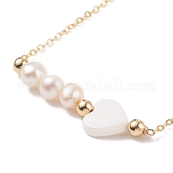 Collane con perle naturali e conchiglie a cuore con perline&nbsp;NJEW-JN03898-01