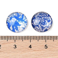 Blu e bianco floreali stampati cabochon in vetro&nbsp;GGLA-A002-14mm-XX