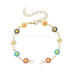 Messing Emaille Gänseblümchen Blume Gliederkette Armband machen&nbsp;AJEW-JB01438-02