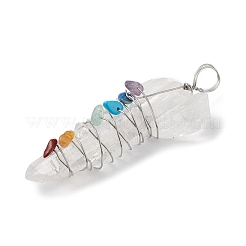 Gros pendentifs pointus en cristal de quartz naturel brut et brut enveloppés de fil de cuivre&nbsp;G-E593-01P