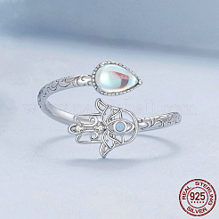 Hamsa-Hand & Träne 925 Sterling Silber Zirkonia & Opal & Mondstein Manschettenringe&nbsp;FS-WG148EA-01