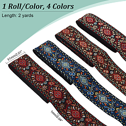 4 paquet de rubans floraux brodés en polycoton de style ethnique plat de 4 couleurs&nbsp;OCOR-PH0002-47