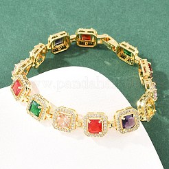Quadratische Armbänder aus Messing mit Mikropavé-Fassung aus klaren Zirkonia und Glasgliedern&nbsp;BJEW-T025-04G-02