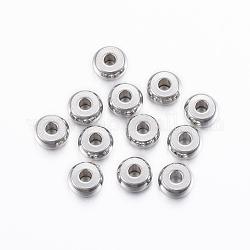 201 Edelstahl-Abstandhalter-Perlen, Flachrund, Edelstahl Farbe, 6x3 mm, Bohrung: 2 mm