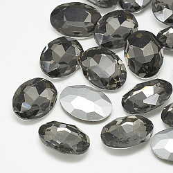 Заостренные заднее стекло горный хрусталь кабошоны, с покрытием на задной стороне, граненые, овальные, черный алмаз, 8x6x3 мм