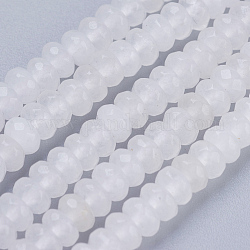 Fili di perline giada bianco naturale, sfaccettato, rondelle, 4~4.5x2~2.5mm, Foro: 1 mm, circa 150pcs/filo, 15.1 pollice ~ 15.3 pollici (38.5~39 cm)