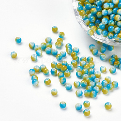 Spray Painted Resin Beads, Round, Two Tone, Colorful, 4.5x4mm, Hole: 1mm