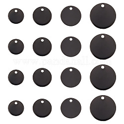 Dicosmetic 40 pz 4 dimensioni piatto rotondo vuoto stampaggio tag pendenti in metallo nero pendenti con disco da 8/10/12/15 mm pendenti con tag parola personalizzata per creazione di gioielli artigianali, Foro: 1.2~1.4 mm