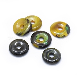 Natürliche Achat Anhänger, gefärbt und erhitzt, Donut / Pi-Scheibe, Olive, Donutbreite: 13.5~14.7mm, 35~39.5x7.5~8 mm, Bohrung: 8~10 mm