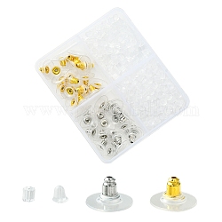 440 Uds. 4 estilos de tuercas de oreja de campana de plástico, tuercas de oreja de embrague de latón confort, platino y oro, 3~12x3~12x3~7mm, agujero: 0.5~1 mm