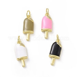 Rack Plating Brass Micro Pave Cubic Zirconia Pendants, with Enamel and Jump Ring, Long-Lasting Plated, Cadmium Free & Lead Free, Ice Sucker, Real 18K Gold Plated, Mixed Color, 19x7.5x4mm, Hole: 3mm