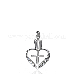 Corazón de acero inoxidable quirúrgico de 316l con colgantes de cenizas de urna cruzada, con esmalte, blanco, 27x17mm