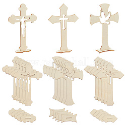 Olycraft 30 imposta 3 ornamenti a forma di croce in legno fai da te, per l'arredamento della tavola di casa, forme misto, 110x29.5~33x169mm, 10 set/stile