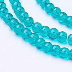 Chapelets de perles en verre craquelé peints à la bombe, ronde, vert de mer moyen, 4mm, Trou: 1.1~1.3mm, 31.4 pouce