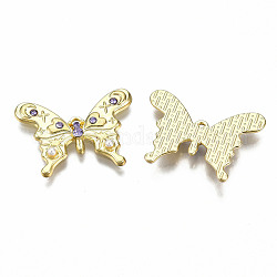 Rack Plating Alloy Pendants, with Rhinestone and ABS Plastic Imitation Pearl, Cadmium Free & Lead Free, Light Gold, Butterfly, Amethyst, 20x27x3mm, Hole: 1mm