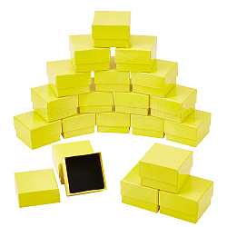 Картонные коробки для сережек, с черной губкой, для ювелирной подарочной упаковки, желтые, 5x5x3.4 см